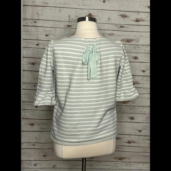 ModCloth 'Spiffed Up Saturday' green striped tie-back ruffle sleeve top Size XL - Picture 5 of 6